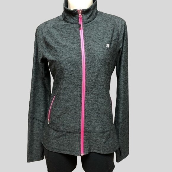 Champion Dark Grey/Pink Performance Athletic Zip Up Jacket Small - Picture 1 of 11
